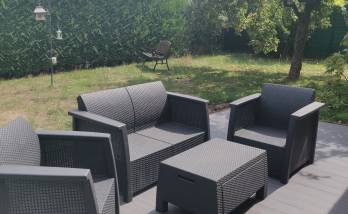 Terrasse maçonnée avec carrelage