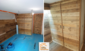 aménagement placard sur mesure, optimisation espace appartement, placard bois massif montagne, rénovation appartement Les Houches, la maison des travaux sallanches
