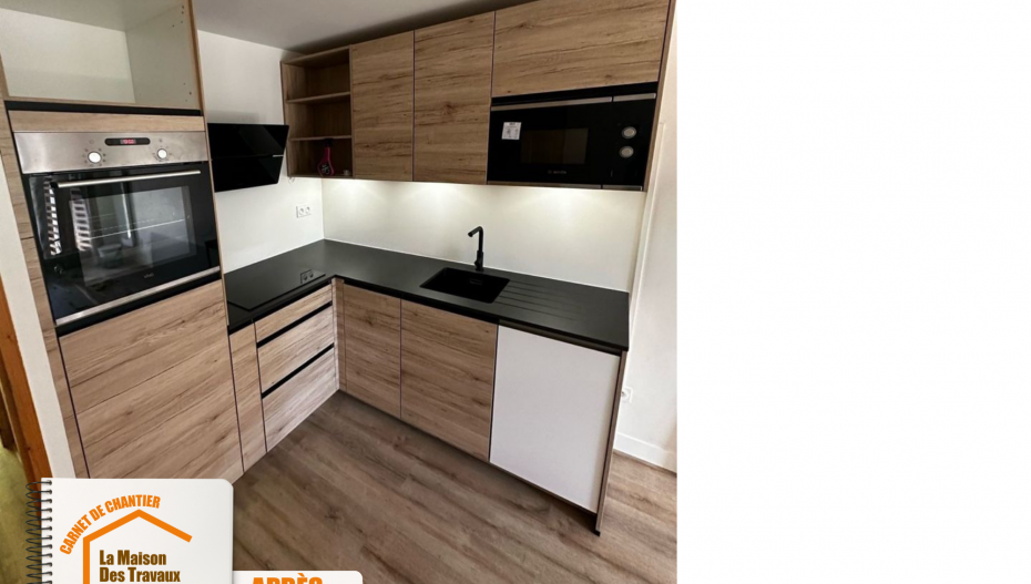 Studio rénové confort, Économie d'énergie studio, Aménagement optimal studio, Design intérieur studio, Studio fonctionnel rénové, Matériaux de qualité rénovation,