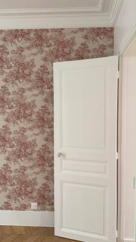Chambre habillée de toile de Jouy rouge