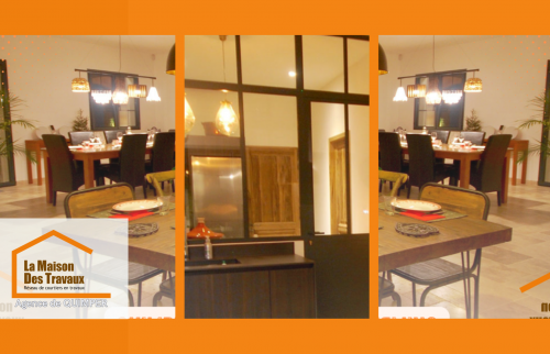 🔧”Rénovation complète de cuisine moderne avec coin repas bois et métal à Plonéour-Lanvern, signée Michel Le Donge.”