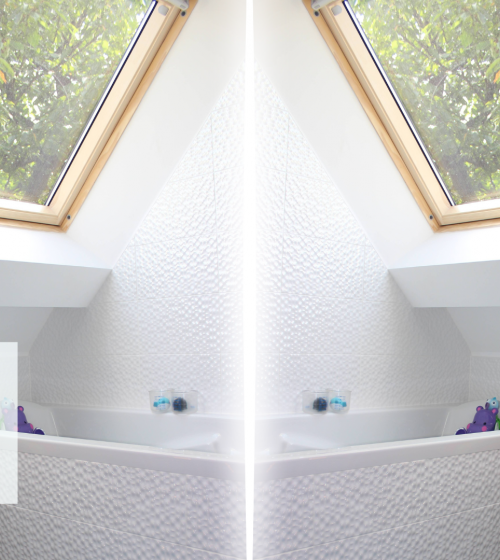 Optimisez vos combles avec une salle de bain lumineuse : fenêtres de toit, textures élégantes et aménagement sur-mesure près de Marmande.