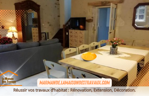 La salle à manger rénovée combine élégance et convivialité, avec des finitions soignées et un agencement optimisé.