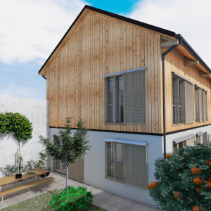 cour intérieure batiment 3d