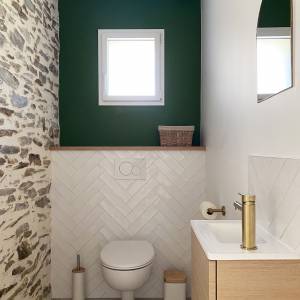 Toilettes, vert sapin, zellige, laiton, architecte et décoratrice d'intérieur à Rennes