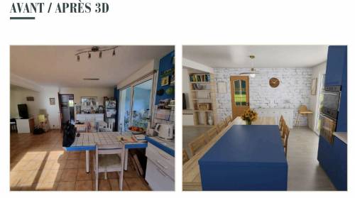 Projection architecte avant-après d'aménagement de cuisine de maison - Montélier 26120