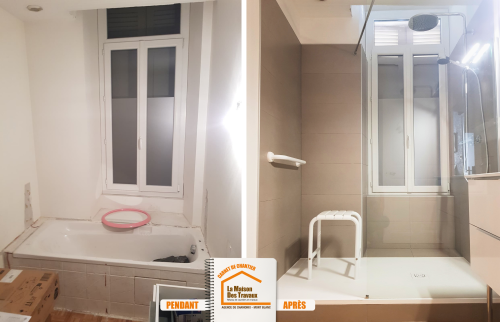 financement travaux accessibilité, carrelage effet parquet salle de bain, courtier travaux Sallanches, adaptation logement senior, rénovation maison montagne, la maison des travaux sallanches