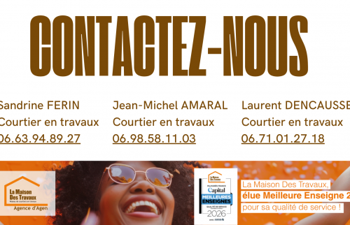 Contactez votre courtier en travaux à Agen pour vos projets de rénovation extérieure, accompagnement complet et artisans de confiance.