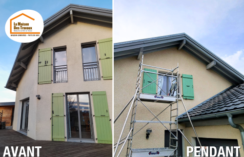 rénovation extérieure Beaumont, remplacement volets Beaumont, peinture dessous de toiture Beaumont, rénovation façade Beaumont, modernisation maison Beaumont, courtier en travaux Beaumont