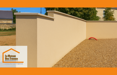 Clôture maçonnée en Haute-Saône avec finition soignée et couvertines béton – Suivi par Gérald Schneider, courtier en travaux.