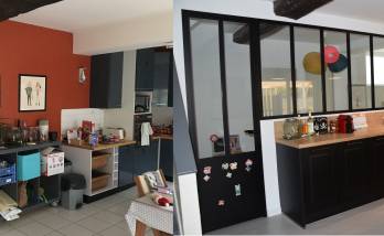 Avant - Après de travaux pour la pose d'une verrière dans une cuisine 