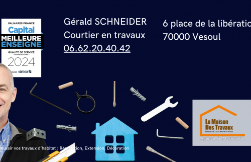 Confiez votre rénovation à Gérald Schneider, courtier en travaux à Vesoul, pour un accompagnement sur-mesure et un réseau d’artisans de confiance. 