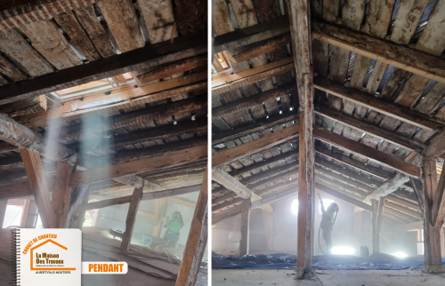 rénovation maison village La Léchère, aménagement combles Savoie, restauration poutres anciennes, aérogommage poutres bois, courtier en travaux La Léchère