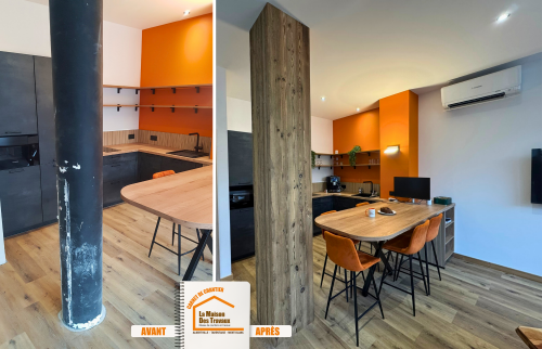 bois massif Albertville Moûtiers, décoration agence Albertville, habillage mural Moûtiers, menuiserie intérieure Albertville, artisan ébéniste Moûtiers