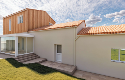 Surélévation de maison de 40 m²  au Landreau - plans 3D extérieurs 1