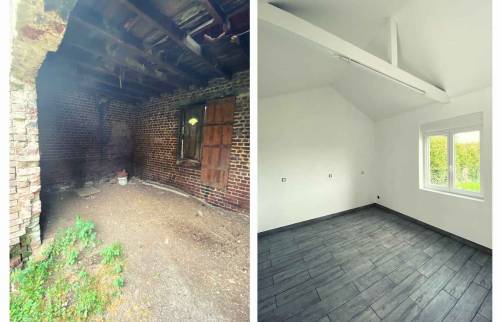 L'intérieur de la dépendance avant et après la rénovation 