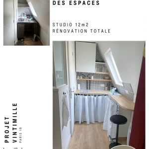 studio de 12 m² rénové avec rangements sur-mesure à Paris – projet Virginie Lebeau