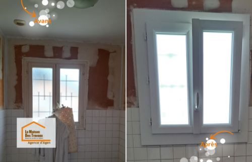 Remplacement d’une ancienne fenêtre simple vitrage par une menuiserie PVC moderne au Passage (47520), pour améliorer le confort thermique et la luminosité.
