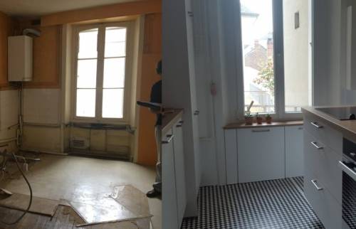 Avant-après travaux de la cuisine en pavillon à Osny (95520)