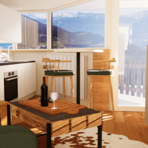 Aménagement intérieur studio touristique à Chamrousse par Coralie Burger