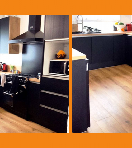 Superbe cuisine noir rénover et optimisée par La Maison Des Travaux d'Aix-en-Provence