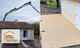 Coulage du béton et reprise de la terrasse à Pont-du-Casse, un chantier mené avec soin par l’agence La Maison Des Travaux d’Agen.