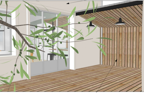 Cour intérieure avec bardage bois