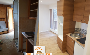 La Maison des Travaux Albertville, rénovation complète Méribel, optimisation m² appartement, faux plafond moderne, rénovation montagne premium, parquet stratifié qualité