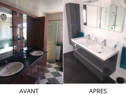Remplacement du meuble vasque dans une salle de bain en rénovation à Nantes 44
