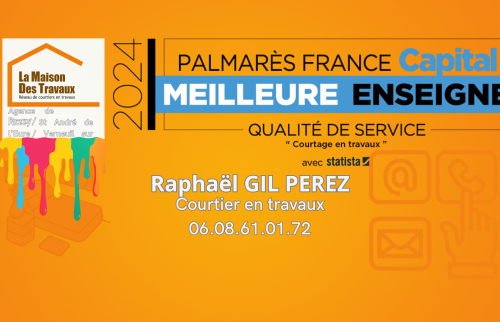 La Maison Des Travaux élue meilleure enseigne 2024 pour la qualité de son service de courtage en travaux.