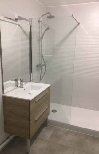 Salle d'eau avec lavabo, douche et WC - Nantes 44