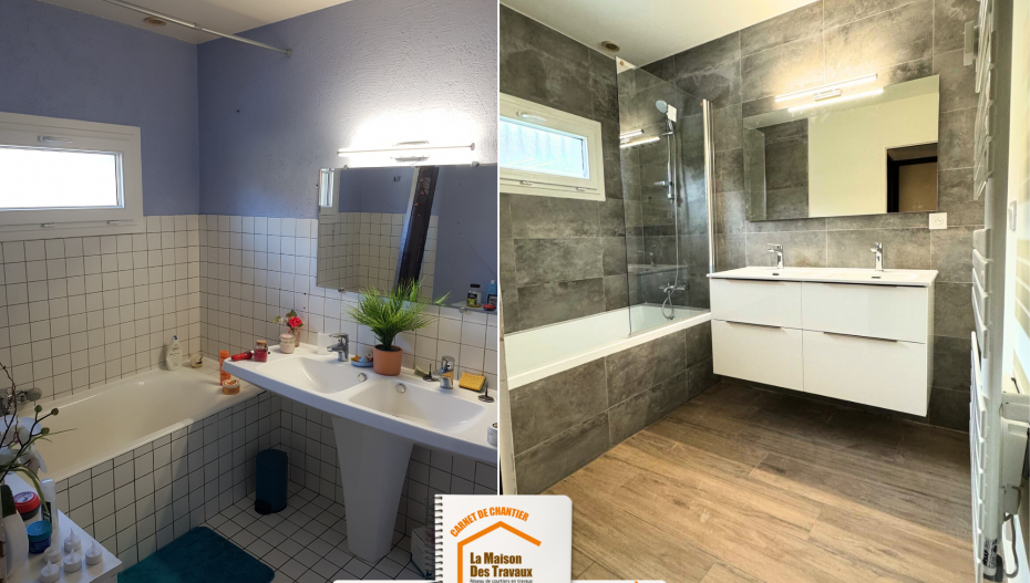 rénovation haut de gamme salle de bain, projet sur mesure salle de bain, matériaux nobles salle de bain, courtier travaux Chamonix, artisans rénovation 74220, courtier en travaux