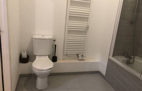 Salle de bain avant rénovation WC et sèche serviette