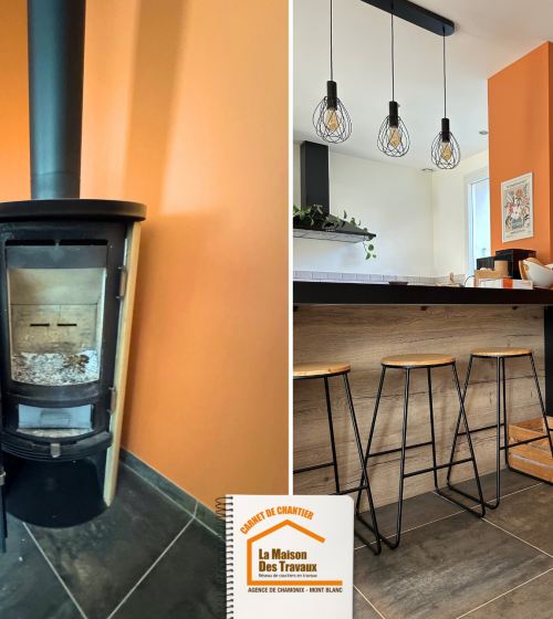  chauffage au sol électrique Passy, confort thermique maison, poêle bois pierre noire, installation chauffage performant, courtier travaux Passy