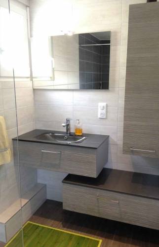 Vasque et meuble de la salle de bain rénovée à Sierentz