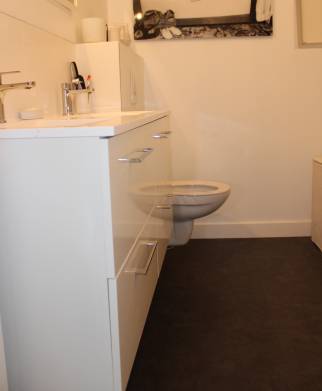 Salle de bain moderne bien optimisée
