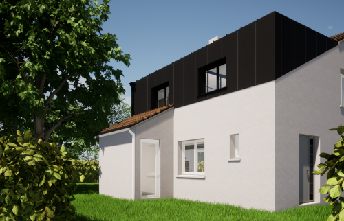 Vue 3D du projet de surélévation de maison à Nantes
