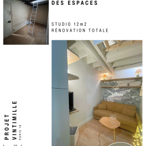 cuisine compacte et design dans le studio Vintimille à Paris – projet d’aménagement Virginie Lebeau