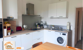 transformation cuisine avant après, installation cuisine fonctionnelle, rénovation intérieure Albertville, porte en bois rénovée