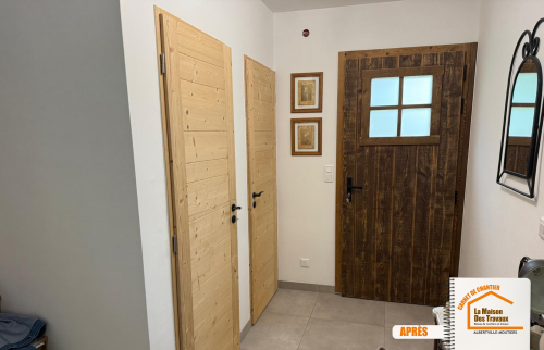 La Maison des Travaux Albertville, extension maison Mercury, création pièce de vie Savoie, parement pierre façade, artisans rénovation Moûtiers