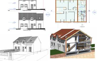 Plans d'architecte de l'extension sur deux niveaux (91-Essonne)