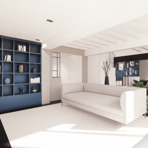 Aménagement salon maison vacances Rosay-sur-Lieure Hélène Quillet