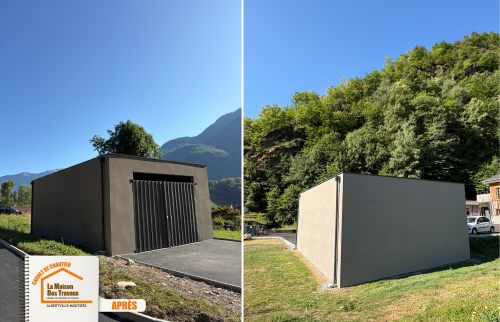 La Maison des Travaux Albertville, rénovation façade maison fissurée, reconstruction garage en dur, artisans fiables Savoie, projet courtier en travaux