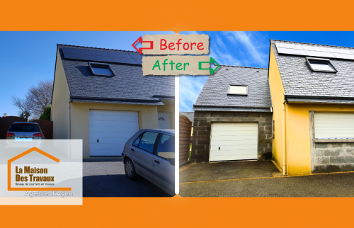 Agen - Extension de maison réussie 🏡 Avant/Après d’un garage agrandi pour plus de confort et d’espace. Un projet réalisé par La Maison Des Travaux.