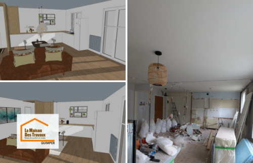 Travaux de rénovation intérieure à Quimper avec reprise de l’isolation, réorganisation des volumes et modernisation complète d’un appartement ancien accompagné par La Maison Des Travaux Quimper.