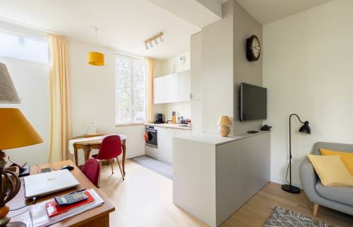 Une cuisine moderne et ouverte sur le salon à Boulogne