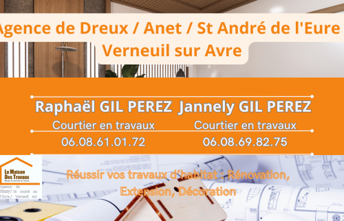 Courtier en travaux à Verneuil-sur-Avre – Raphaël et Jannely GIL PEREZ vous accompagnent dans vos projets de rénovation, extension et décoration.