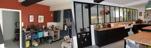 Avant et après rénovation de cuisine avec verrière Libourne