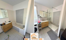 remplacement baignoire par douche Savoie, rénovation salle de bains rapide, douche à la place baignoire, rénovation partielle salle de bains, travaux salle de bains montagne