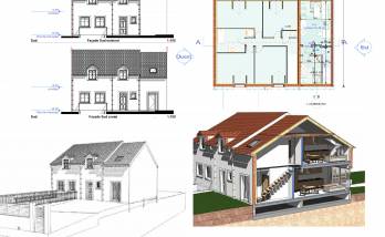 Plans d'architecte de l'extension sur deux niveaux (91-Essonne)